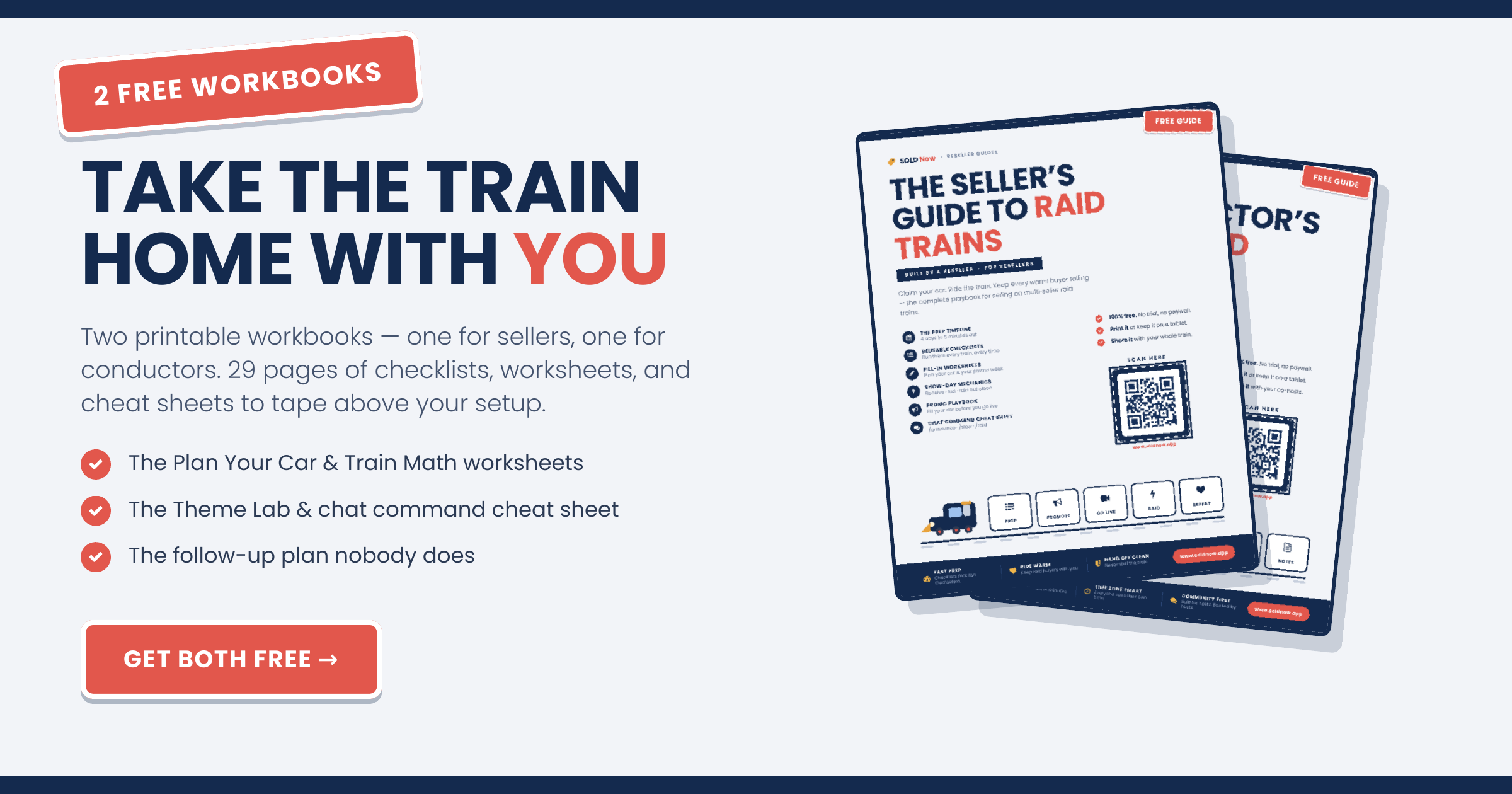 Two free workbooks: take the train home with you. Two printable workbooks, one for sellers and one for conductors, with the Plan Your Car and Train Math worksheets, the Theme Lab and chat command cheat sheet, and the follow-up plan nobody does.